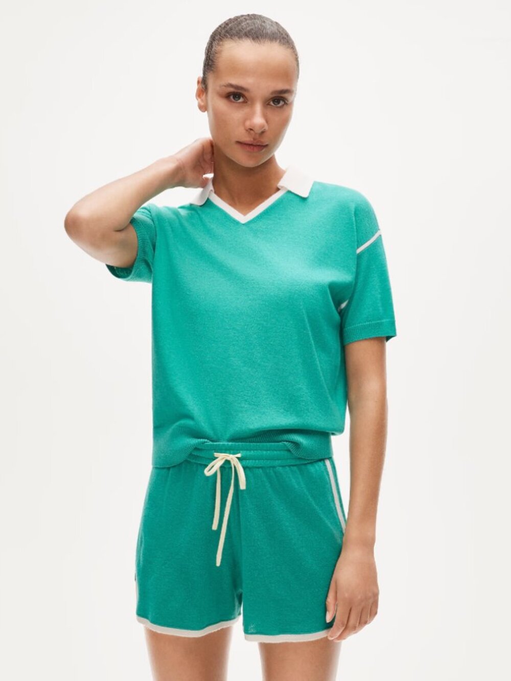 J.Crew Featherweight cashmere high V-neck sweater-polo, NWT, XS Green